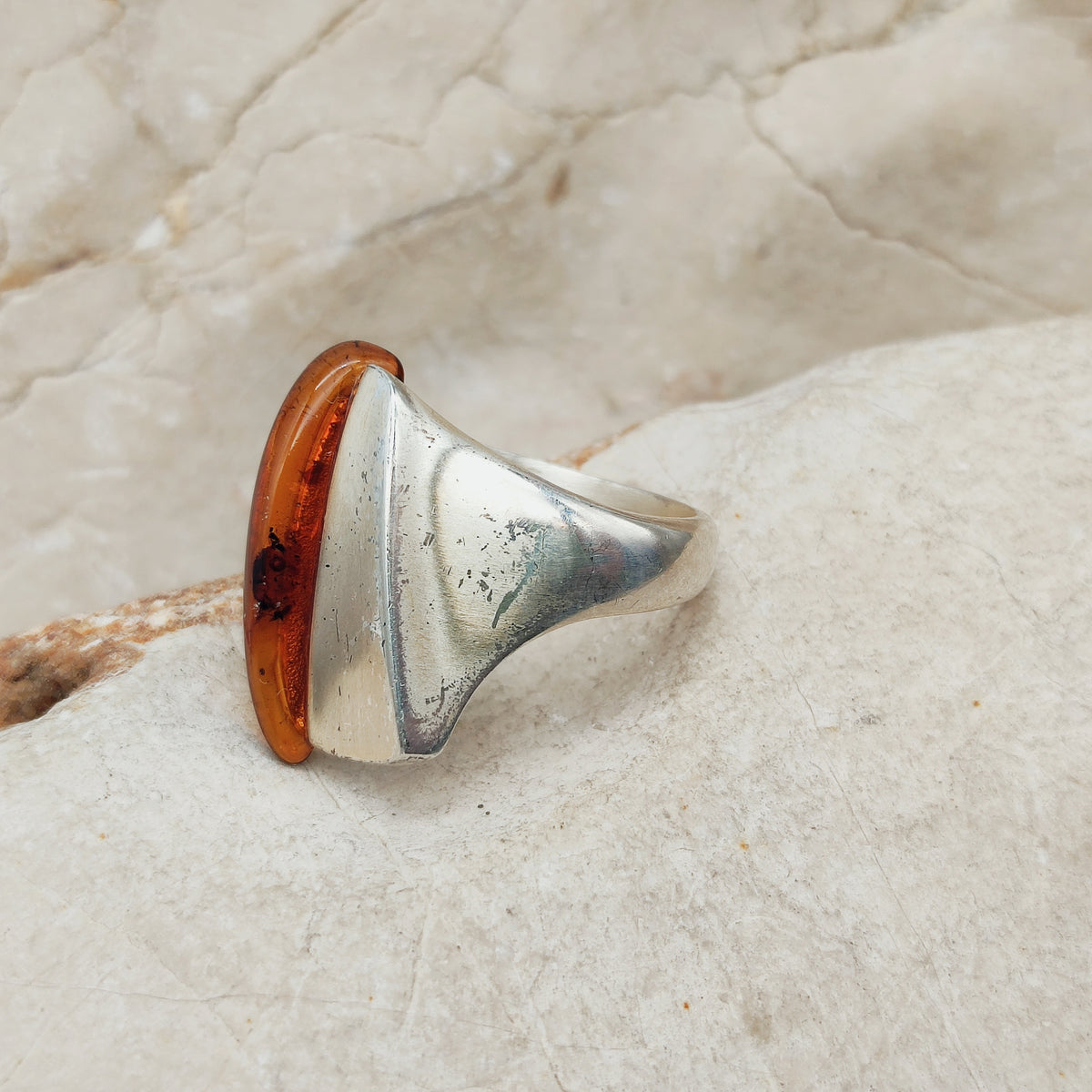 Lapponia Descriptive Silver and Amber Ring by Poul Havgaard 2002