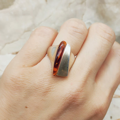 Lapponia Descriptive Silver and Amber Ring by Poul Havgaard 2002