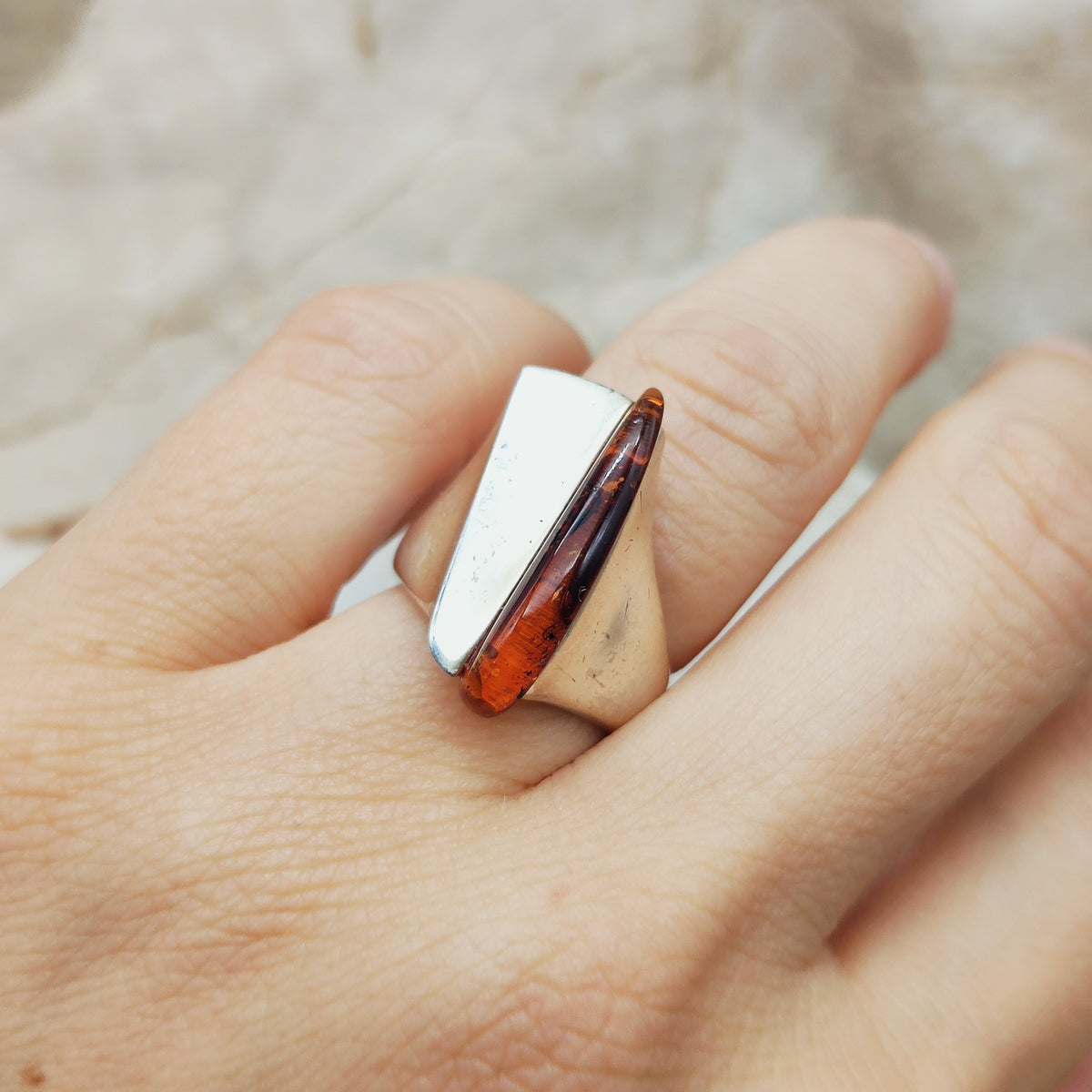 Lapponia Descriptive Silver and Amber Ring by Poul Havgaard 2002