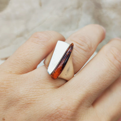 Lapponia Descriptive Silver and Amber Ring by Poul Havgaard 2002