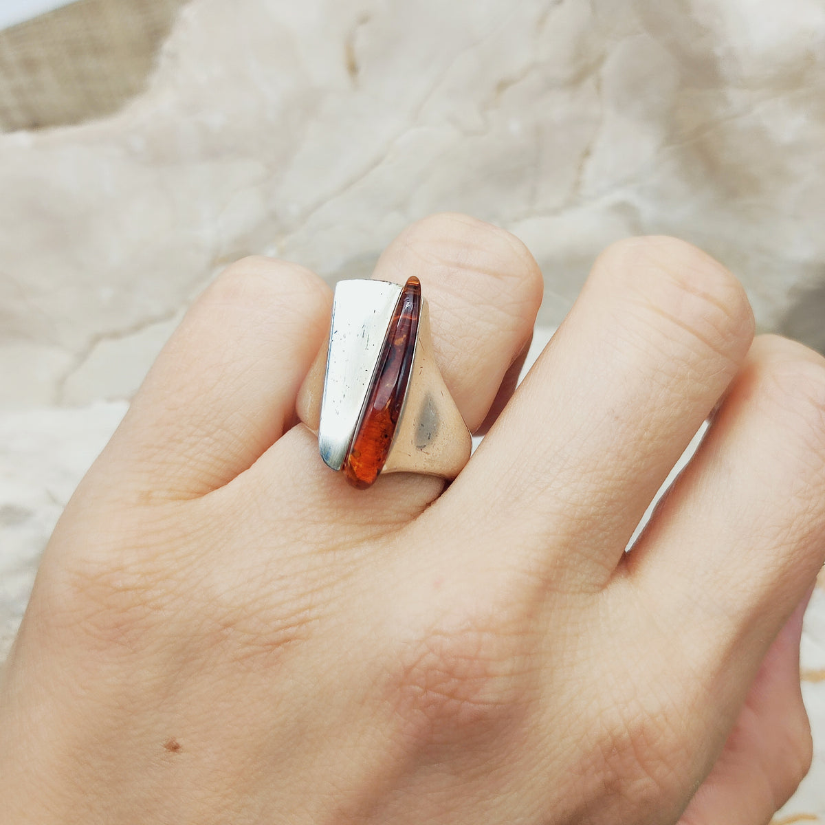 Lapponia Descriptive Silver and Amber Ring by Poul Havgaard 2002