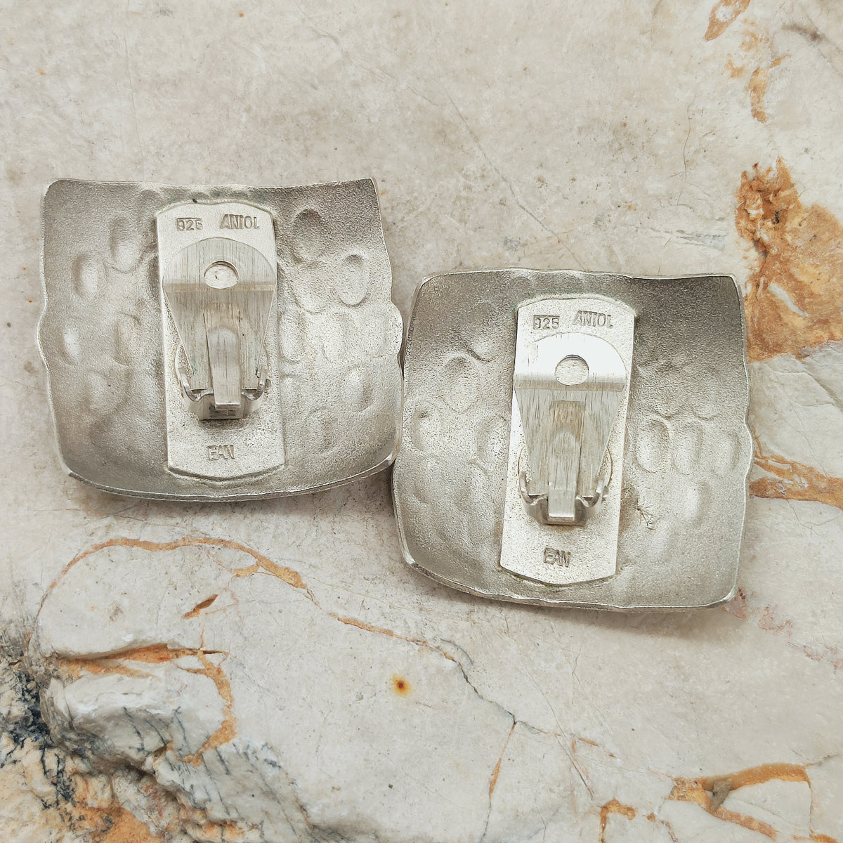 Signed Jan Suchodolski Sterling Silver, Gold Wash & Oxidised Clip-On Earrings