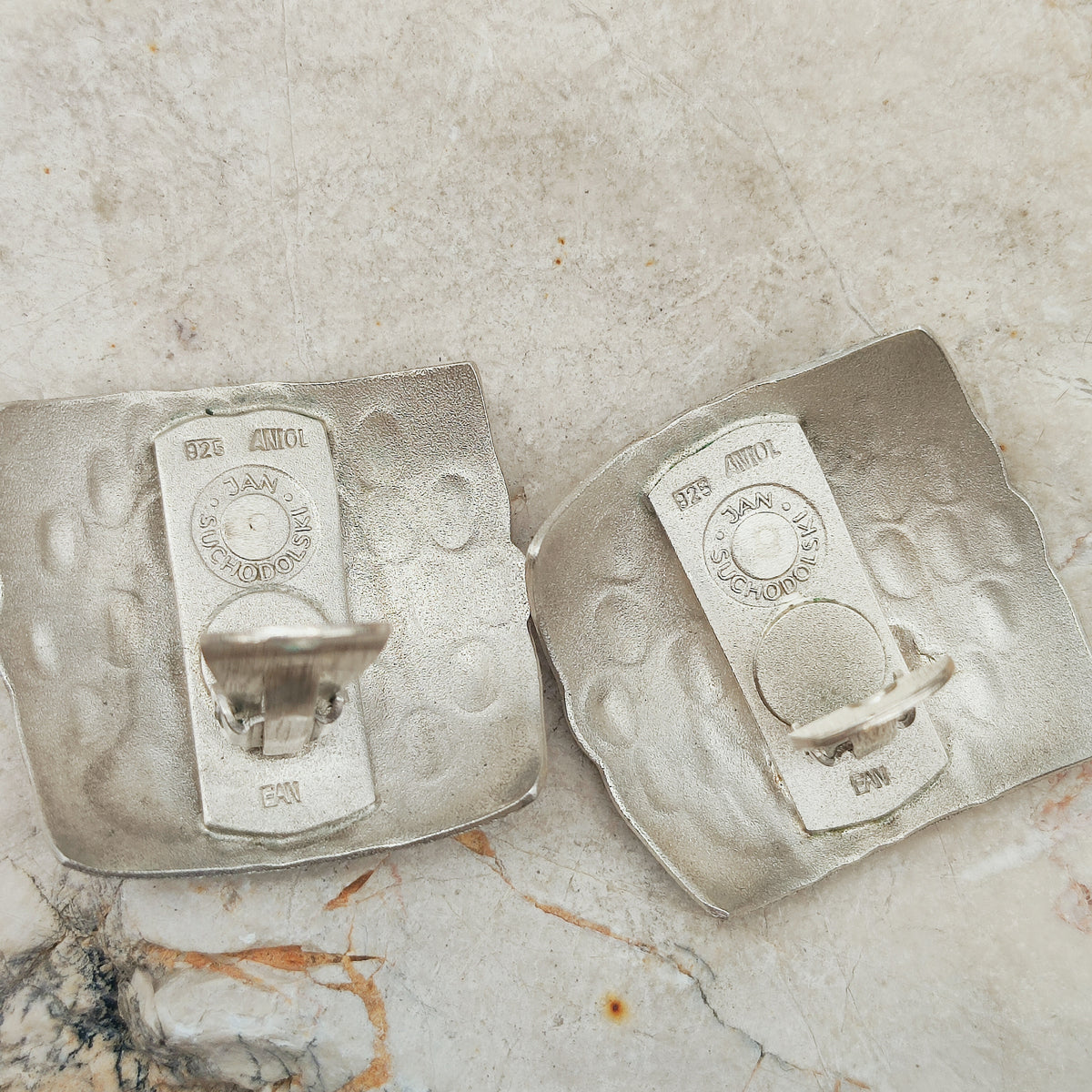 Signed Jan Suchodolski Sterling Silver, Gold Wash & Oxidised Clip-On Earrings