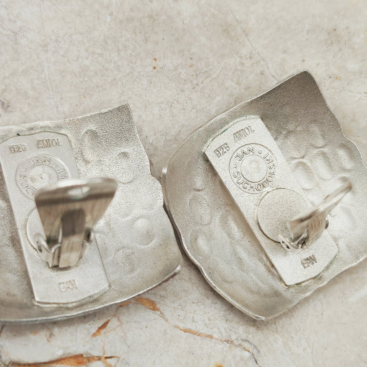Signed Jan Suchodolski Sterling Silver, Gold Wash & Oxidised Clip-On Earrings
