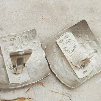 Signed Jan Suchodolski Sterling Silver, Gold Wash & Oxidised Clip-On Earrings