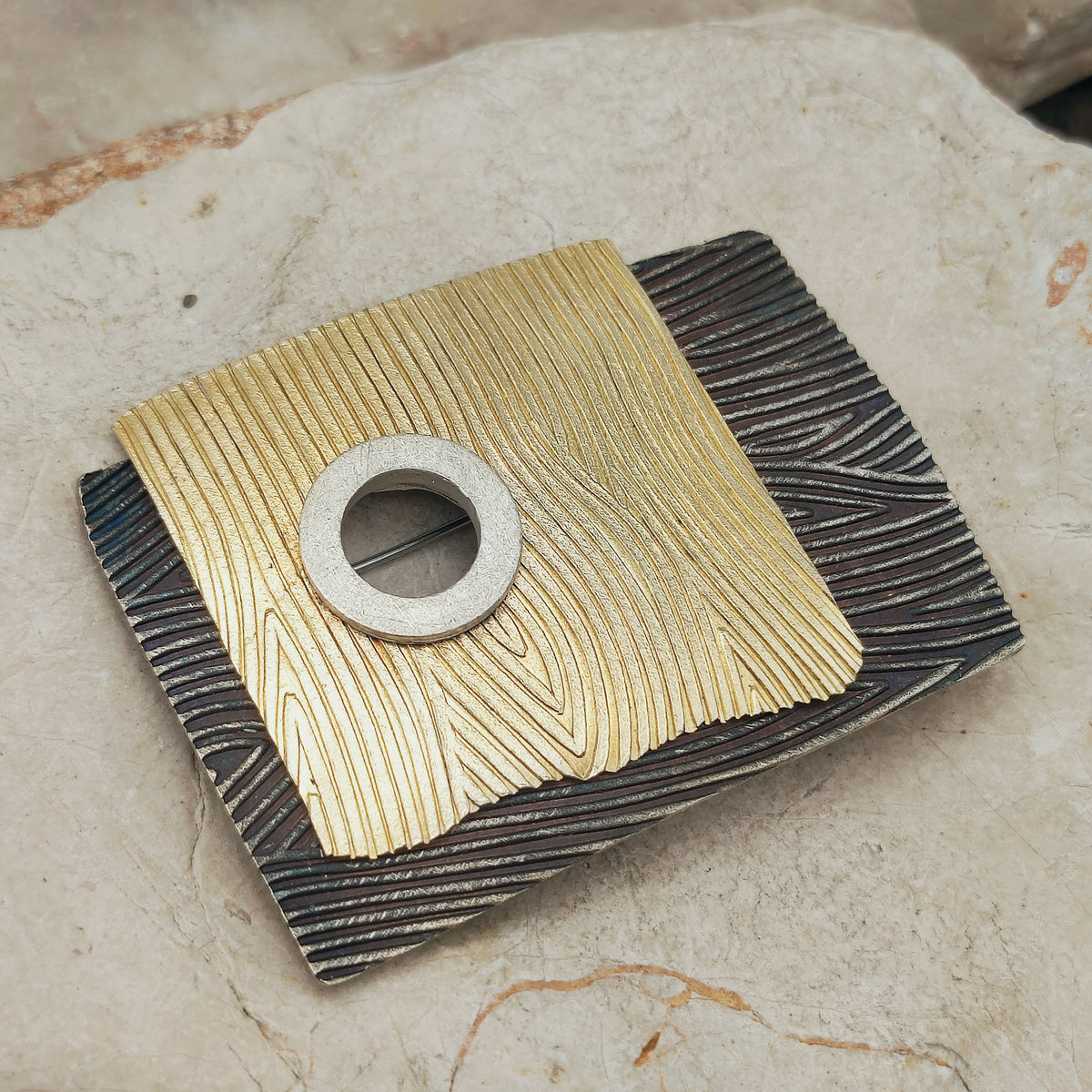 Signed Jan Suchodolski Sterling Silver, Gold Wash & Oxidised Brooch Pendant