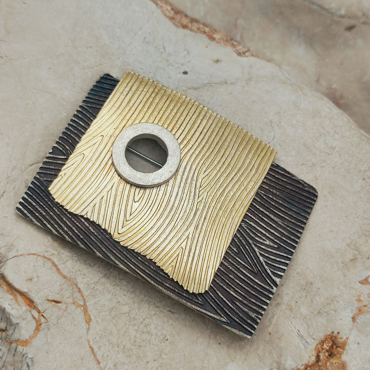 Signed Jan Suchodolski Sterling Silver, Gold Wash & Oxidised Brooch Pendant