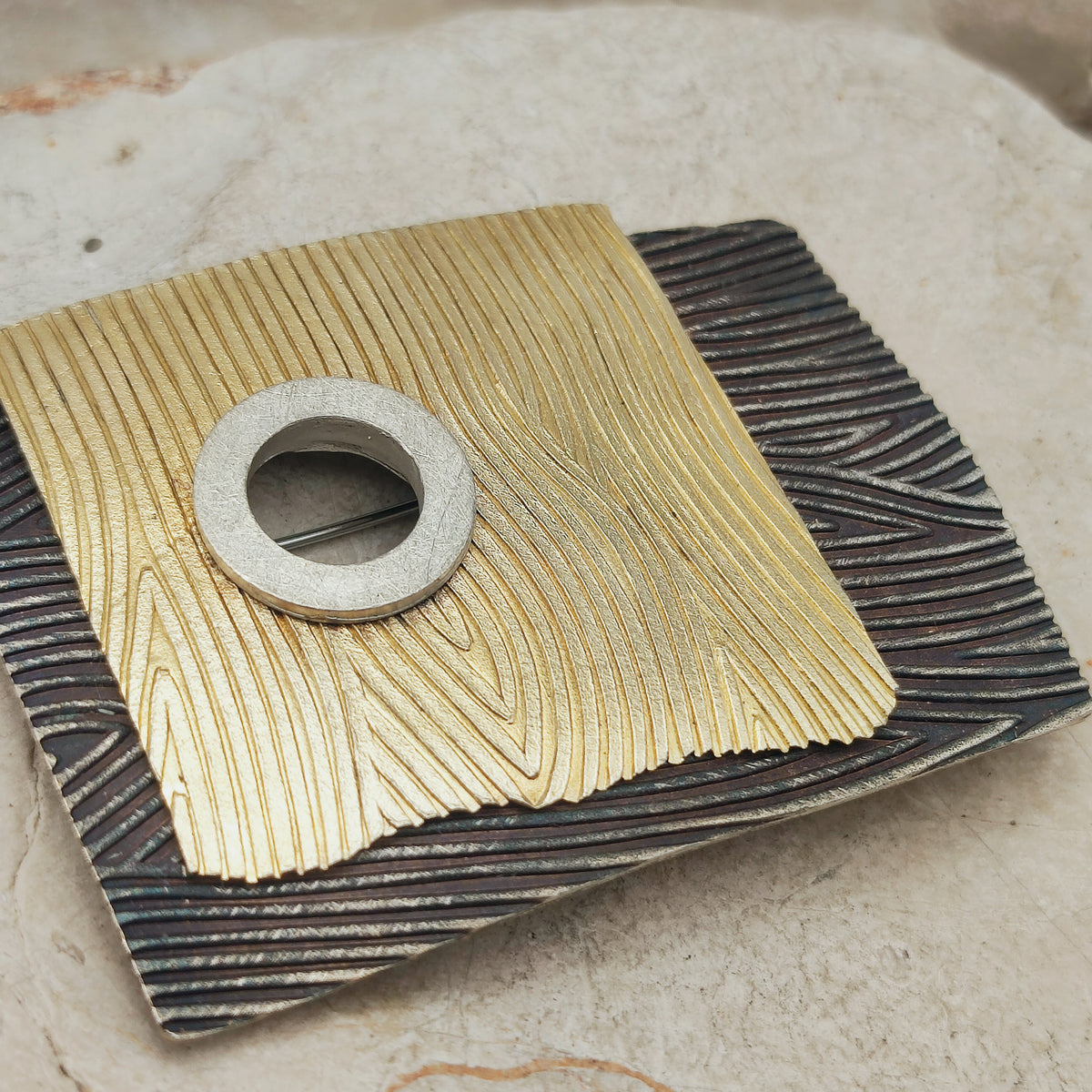Signed Jan Suchodolski Sterling Silver, Gold Wash & Oxidised Brooch Pendant