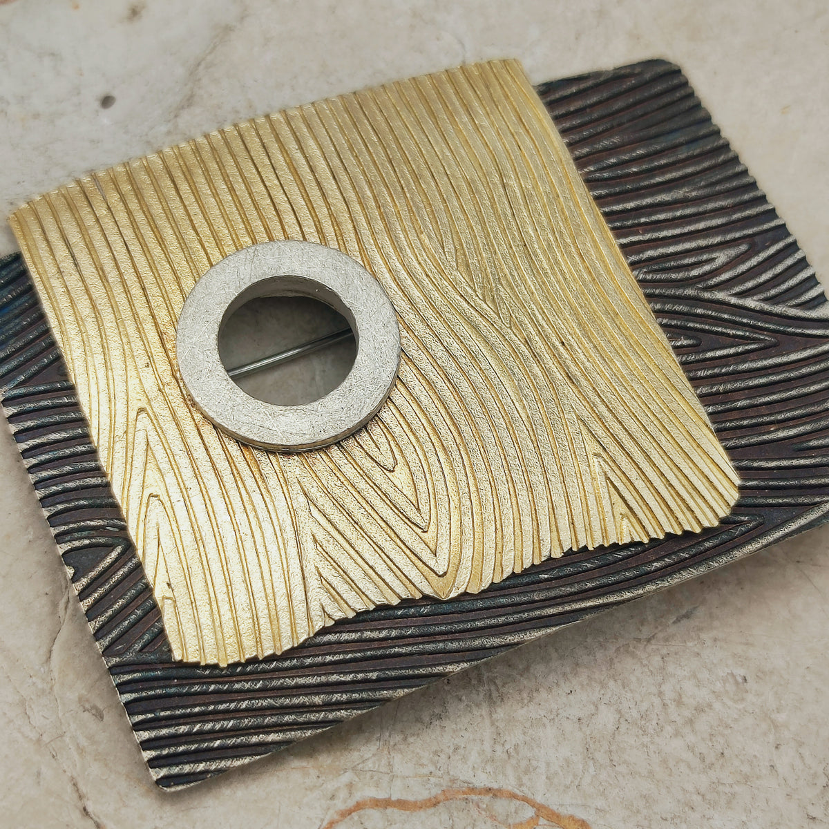 Signed Jan Suchodolski Sterling Silver, Gold Wash & Oxidised Brooch Pendant