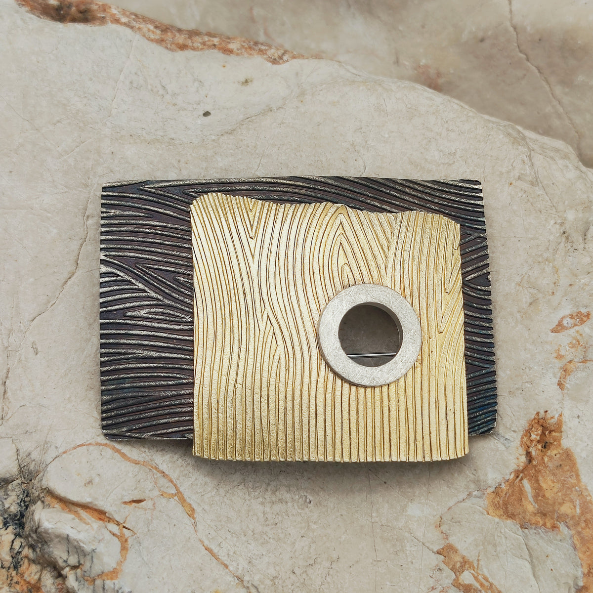 Signed Jan Suchodolski Sterling Silver, Gold Wash & Oxidised Brooch Pendant