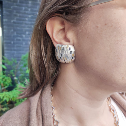 Signed Jan Suchodolski Sterling Silver, Gold Wash & Oxidised Clip-On Earrings