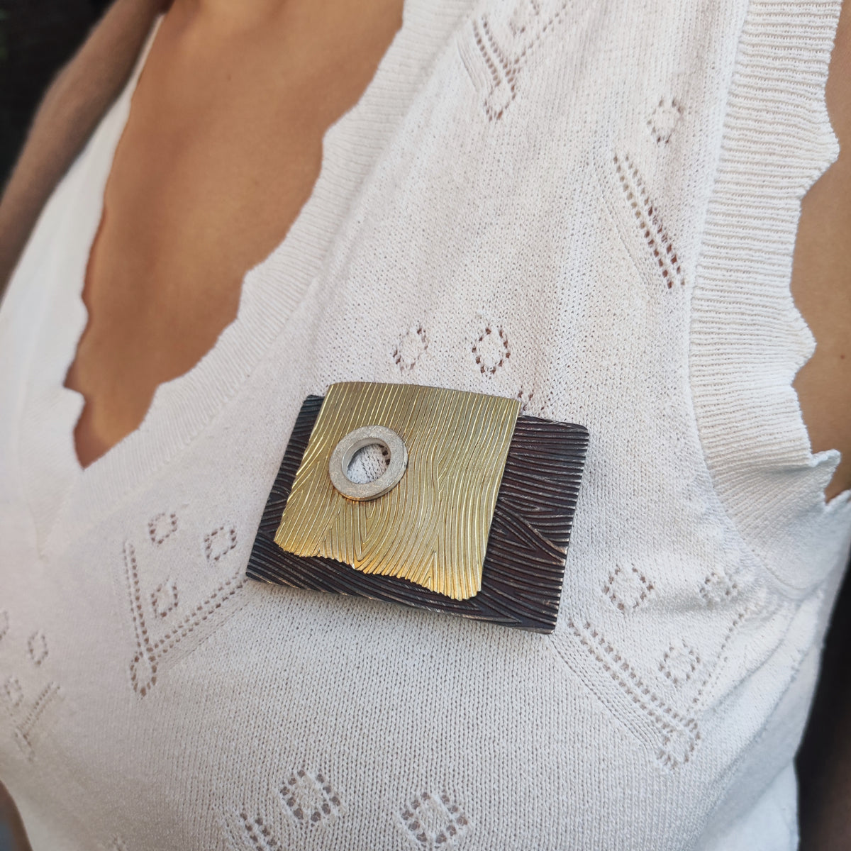 Signed Jan Suchodolski Sterling Silver, Gold Wash & Oxidised Brooch Pendant