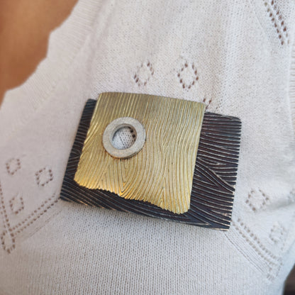Signed Jan Suchodolski Sterling Silver, Gold Wash & Oxidised Brooch Pendant