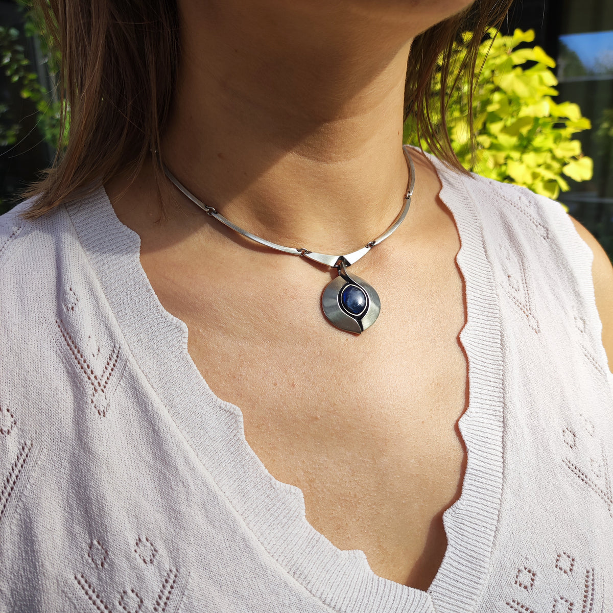 Vintage Sirokoru Sterling Silver Spectrolite Collar Necklace by Matti J. Hyvärinen