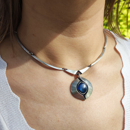 Vintage Sirokoru Sterling Silver Spectrolite Collar Necklace by Matti J. Hyvärinen