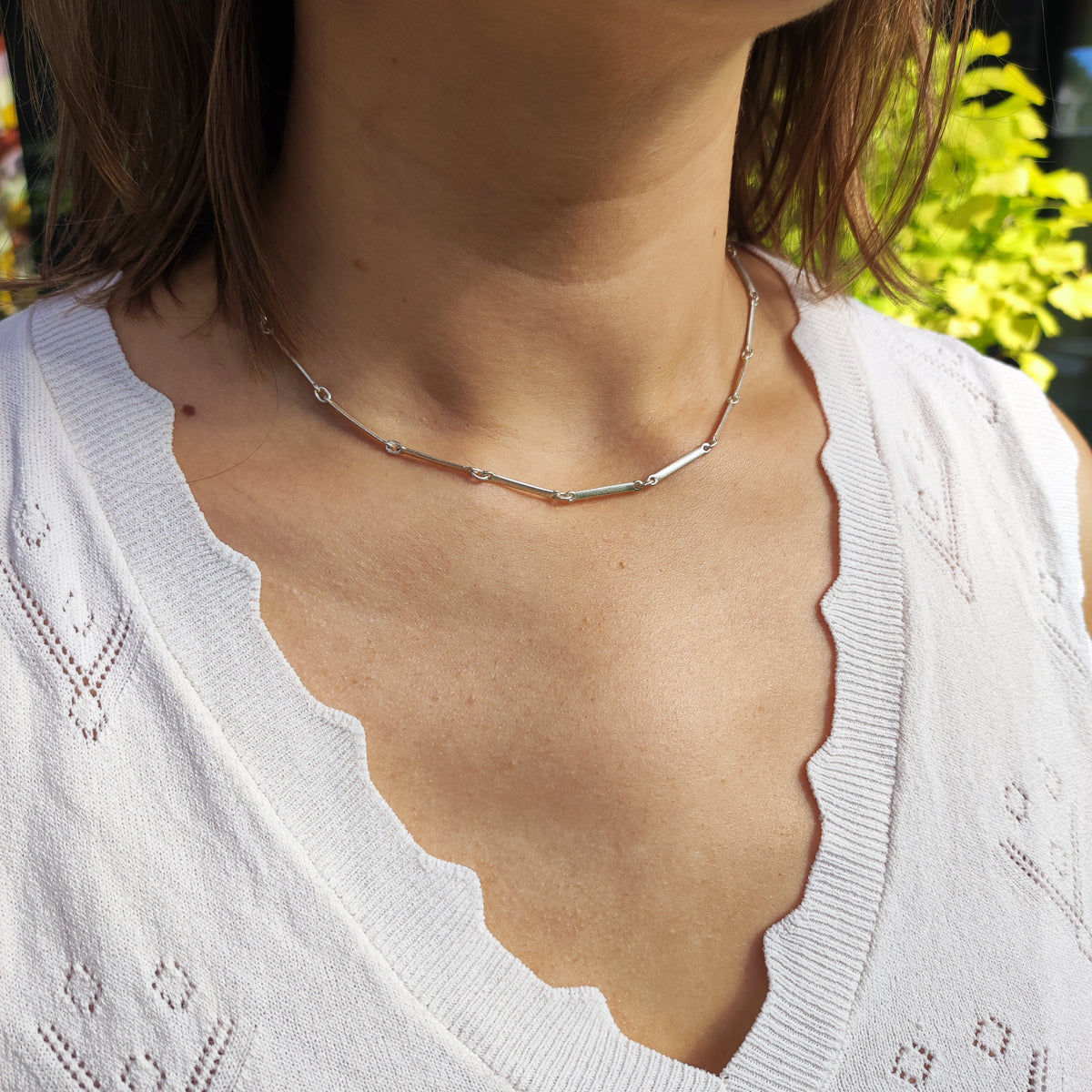 Vintage Lapponia Textured Bar-Link Sterling Silver Necklace, 2002