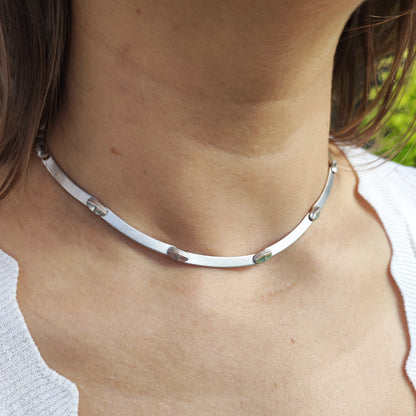Vintage Lapponia Labyrinth Sterling Silver Choker Necklace by Björn Weckström 38cm, 1987