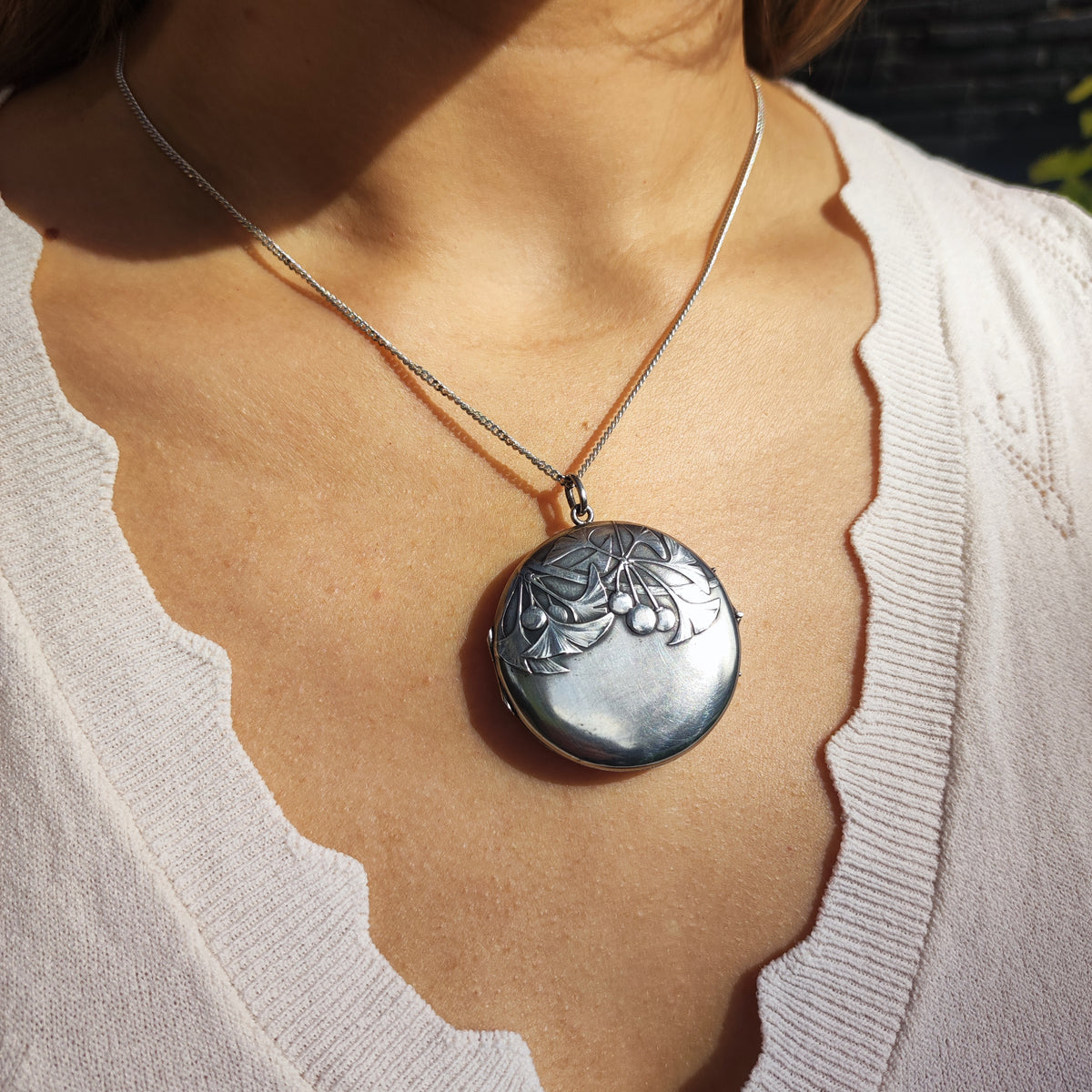 Antique Art Nouveau 800 Silver Ginkgo Locket
