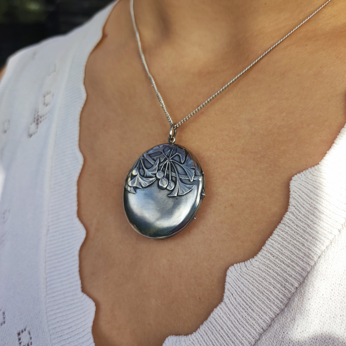 Antique Art Nouveau 800 Silver Ginkgo Locket