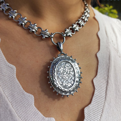 Antique Victorian Silver Book Chain and Presentation Locket, Dated 1882