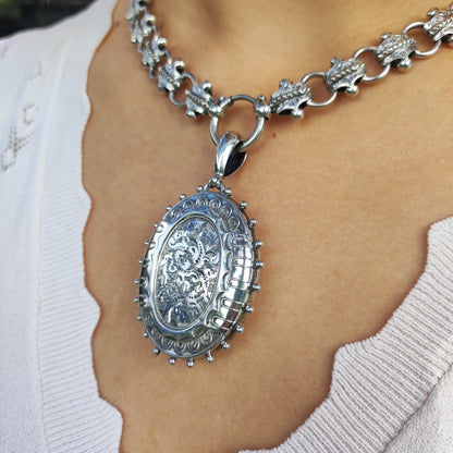 Antique Victorian Silver Book Chain and Presentation Locket, Dated 1882