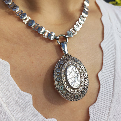 Antique Victorian Sterling Silver Book Chain and Locket by Robert James Dick, 1884