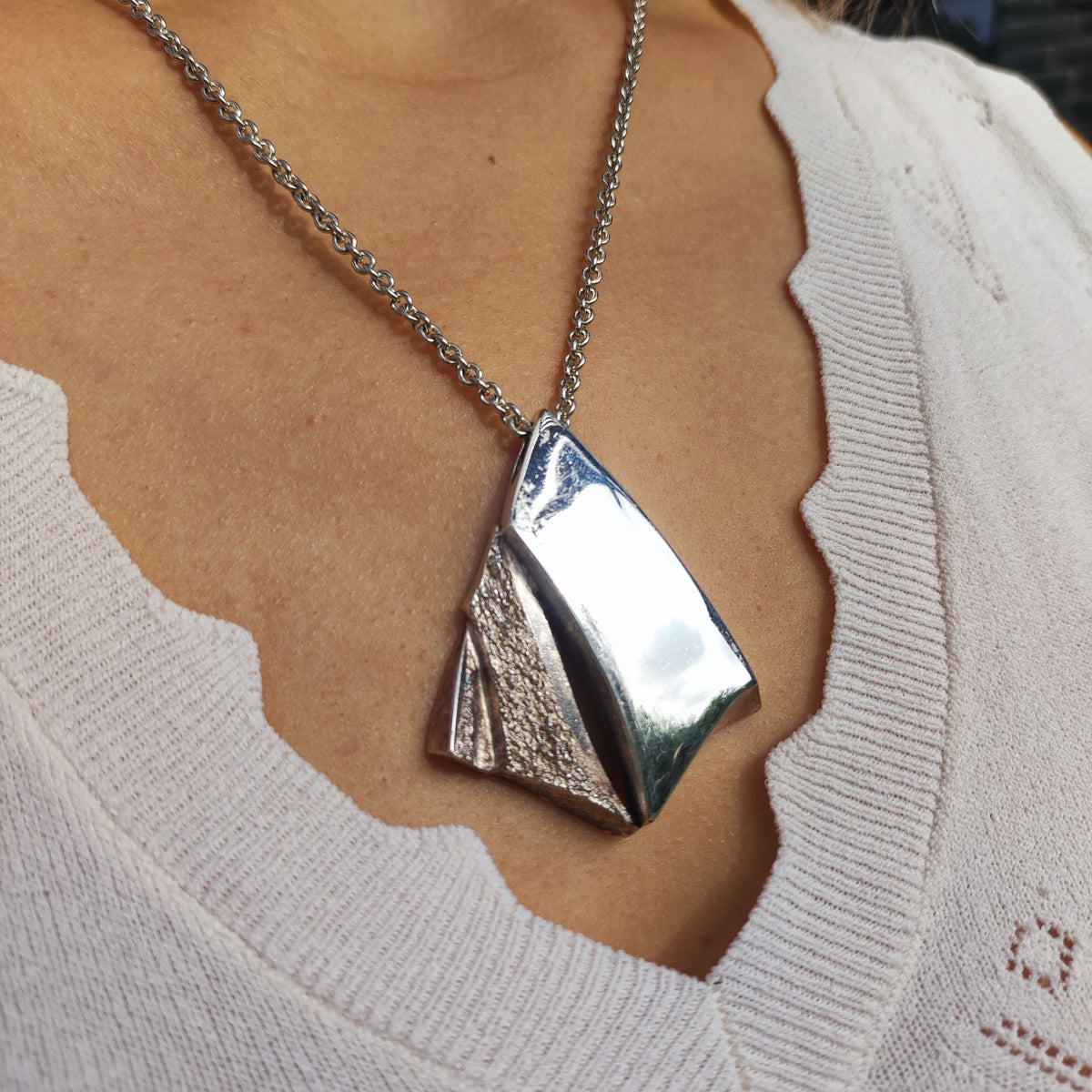 Vintage Finnish Tammen Koru AKT Sterling Silver Geometric Pendant Necklace