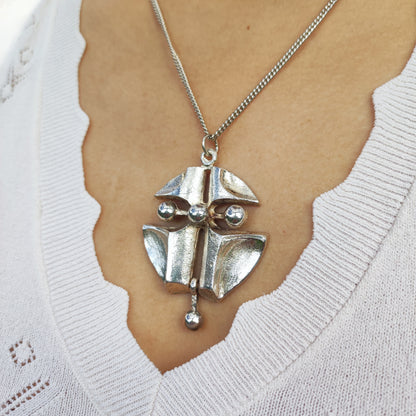 Vintage Finnish AKT 830 Silver Brutalist Pendant Necklace