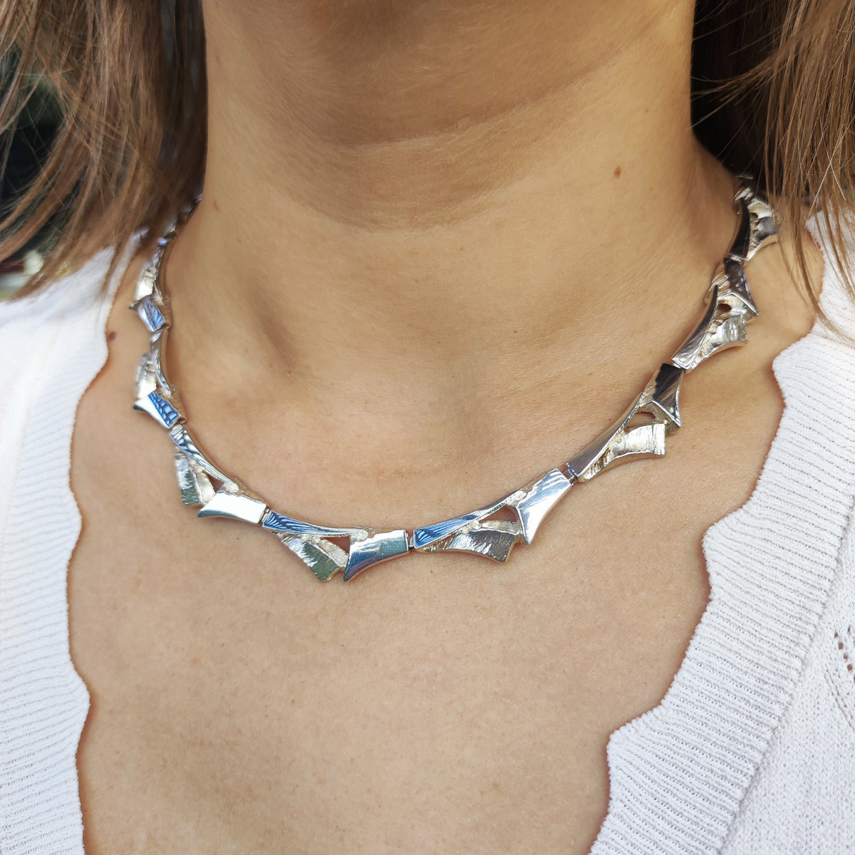 Vintage Finnish AKT Sterling Silver Link Necklace by Marjut Kemppi