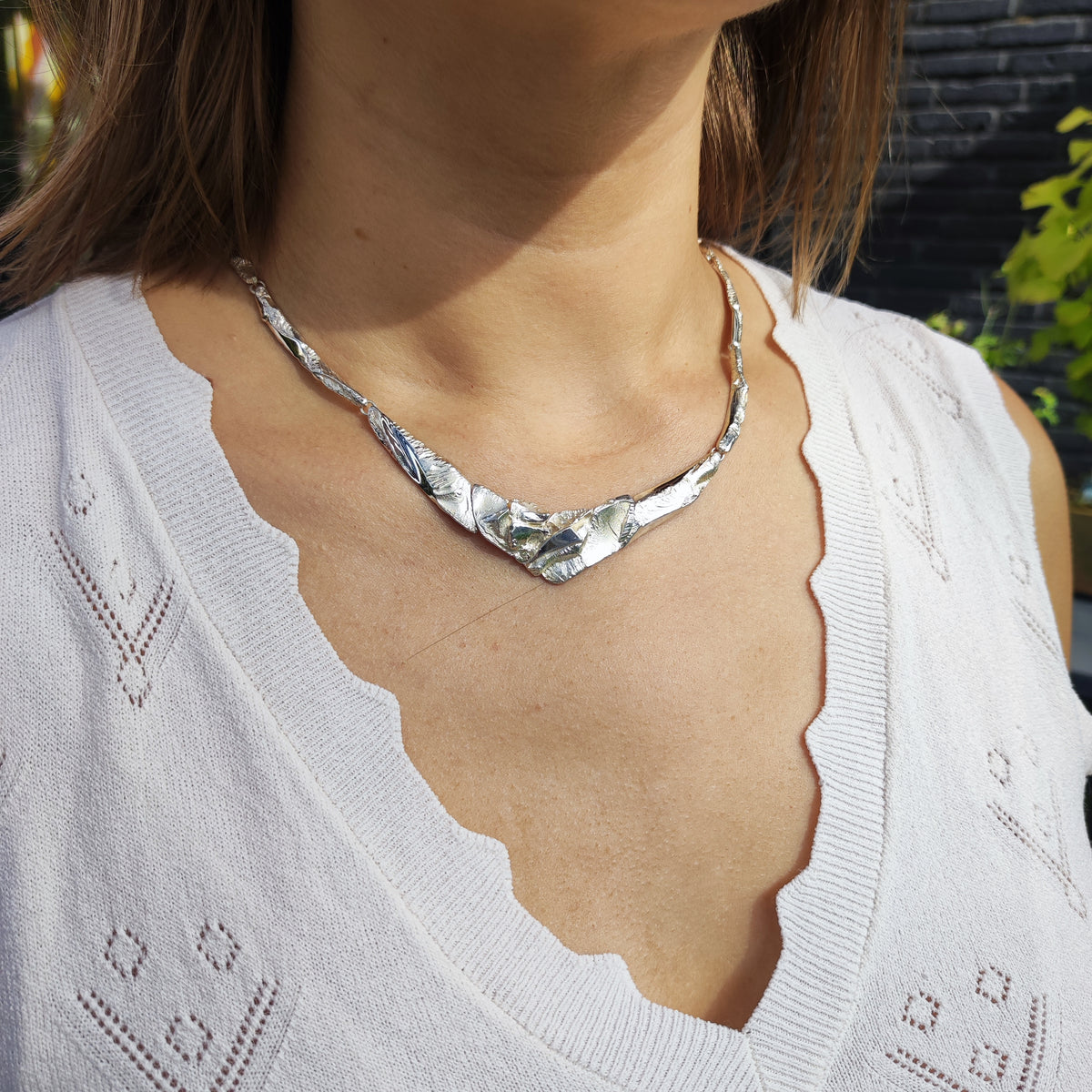 Finnish AKT Sterling Silver Sculptural Collar Necklace