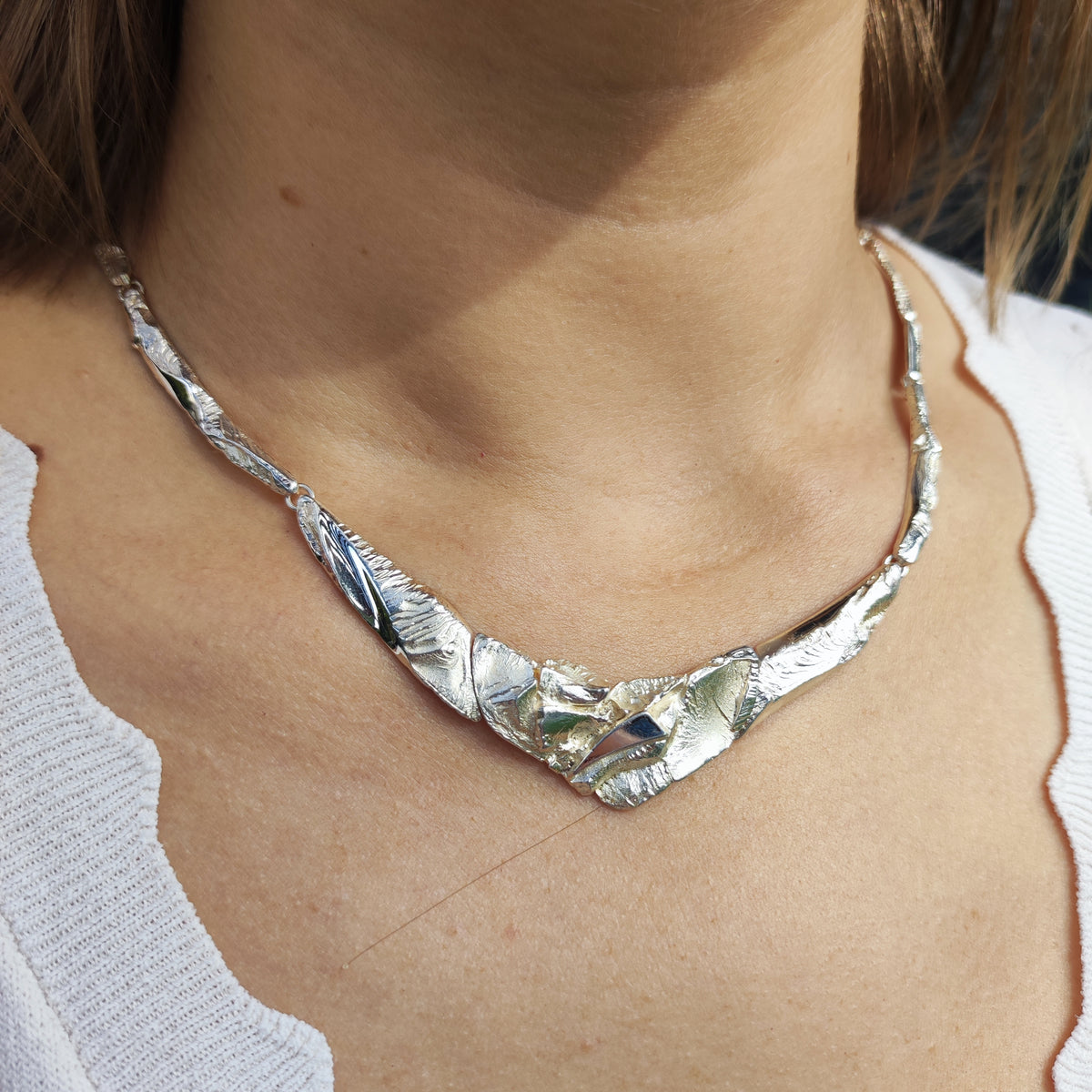 Finnish AKT Sterling Silver Sculptural Collar Necklace