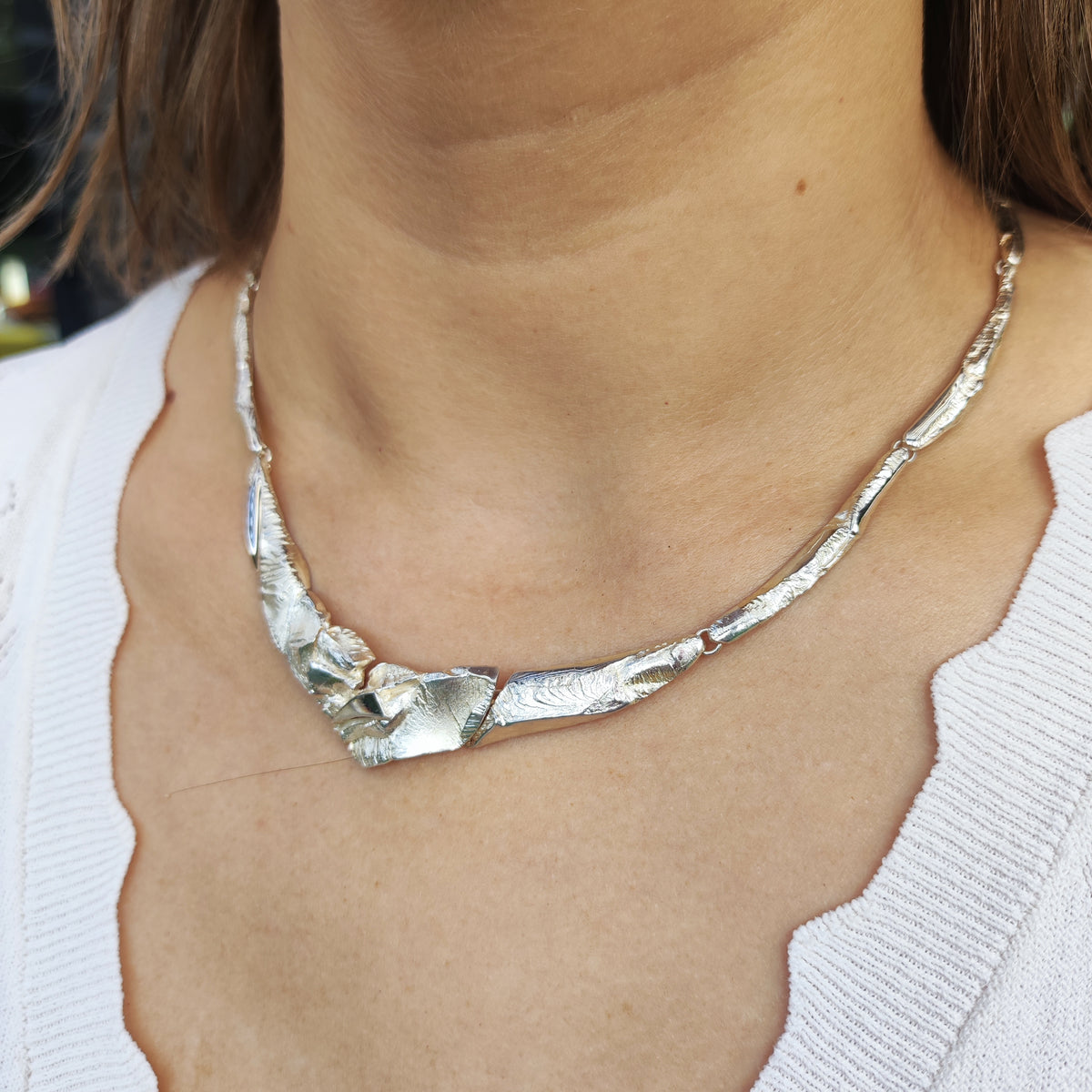 Finnish AKT Sterling Silver Sculptural Collar Necklace