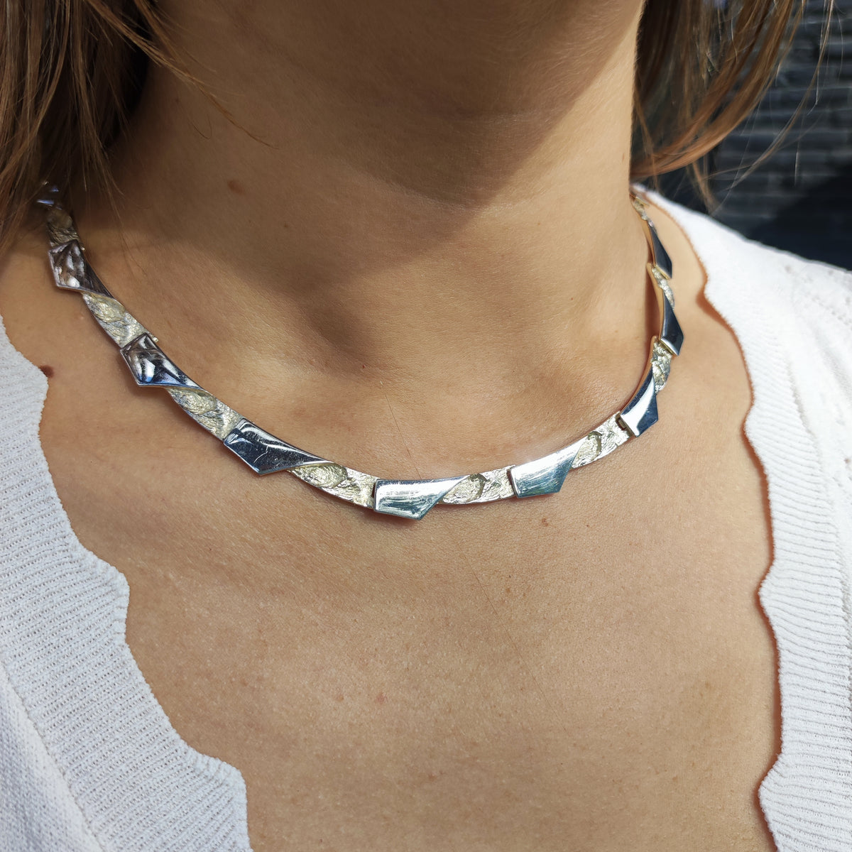 Vintage Modernist Silver Necklave by Riitta Hakala for Tammen Koru