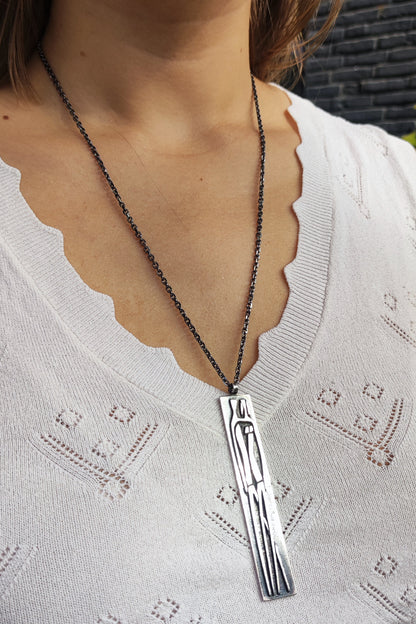 Vintage Mies De Wilde Brutalist Sterling Silver Couple Pendant Necklace