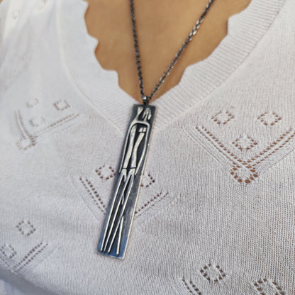 Vintage Mies De Wilde Brutalist Sterling Silver Couple Pendant Necklace