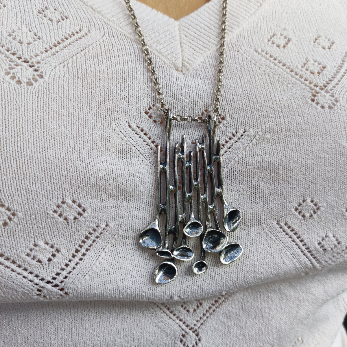 Vintage Hannu Ikonen Cascade Reindeer Moss Silver Necklace