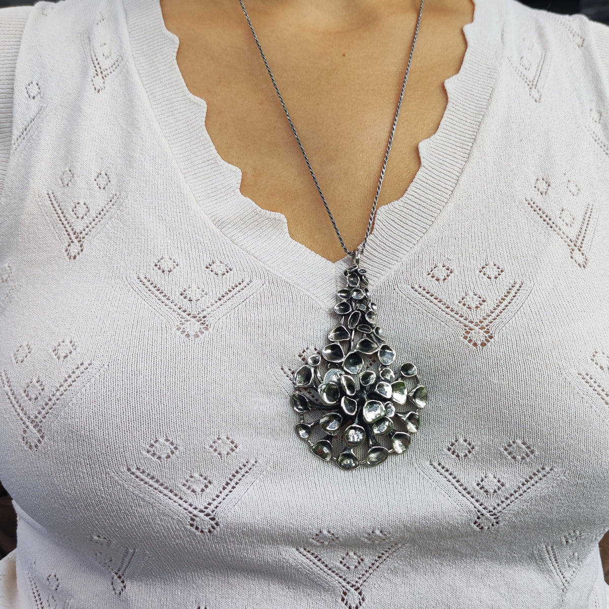 Vintage Hannu Ikonen Large Articulated Reindeer Moss Silver Necklace