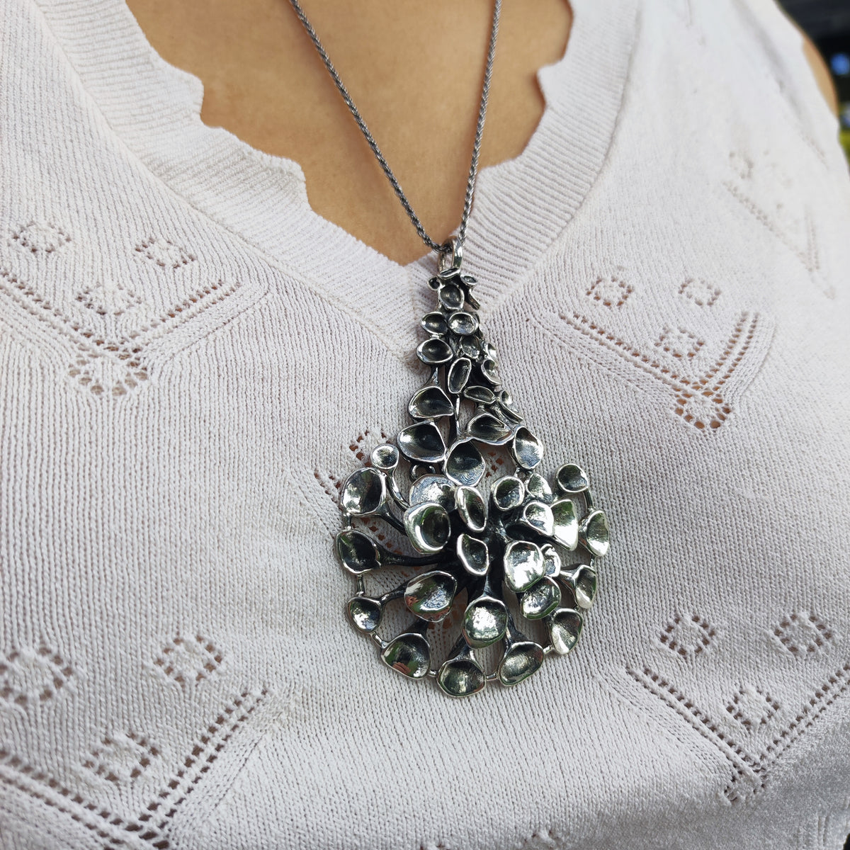 Vintage Hannu Ikonen Large Articulated Reindeer Moss Silver Necklace