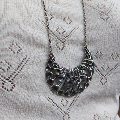 Vintage Hannu Ikonen Crescent Reindeer Moss Silver Necklace