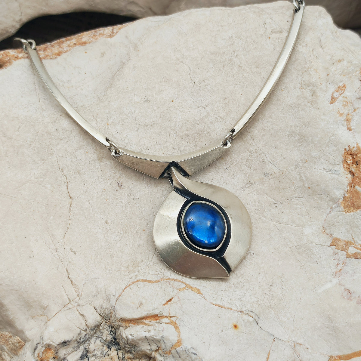 Vintage Sirokoru Sterling Silver Spectrolite Collar Necklace by Matti J. Hyvärinen