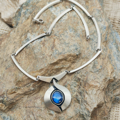 Vintage Sirokoru Sterling Silver Spectrolite Collar Necklace by Matti J. Hyvärinen