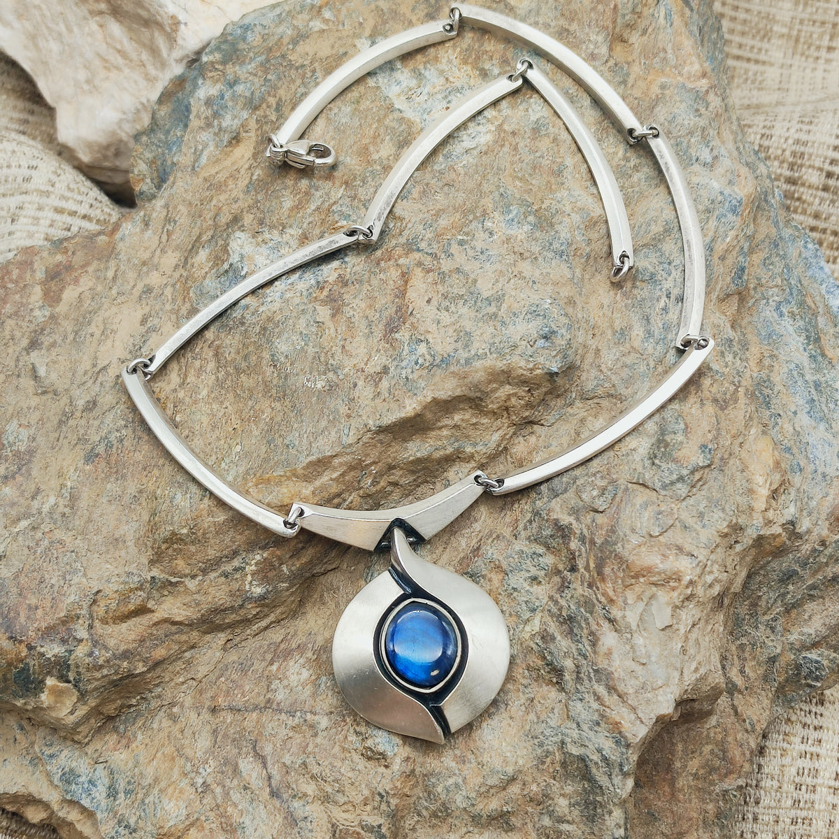 Vintage Sirokoru Sterling Silver Spectrolite Collar Necklace by Matti J. Hyvärinen