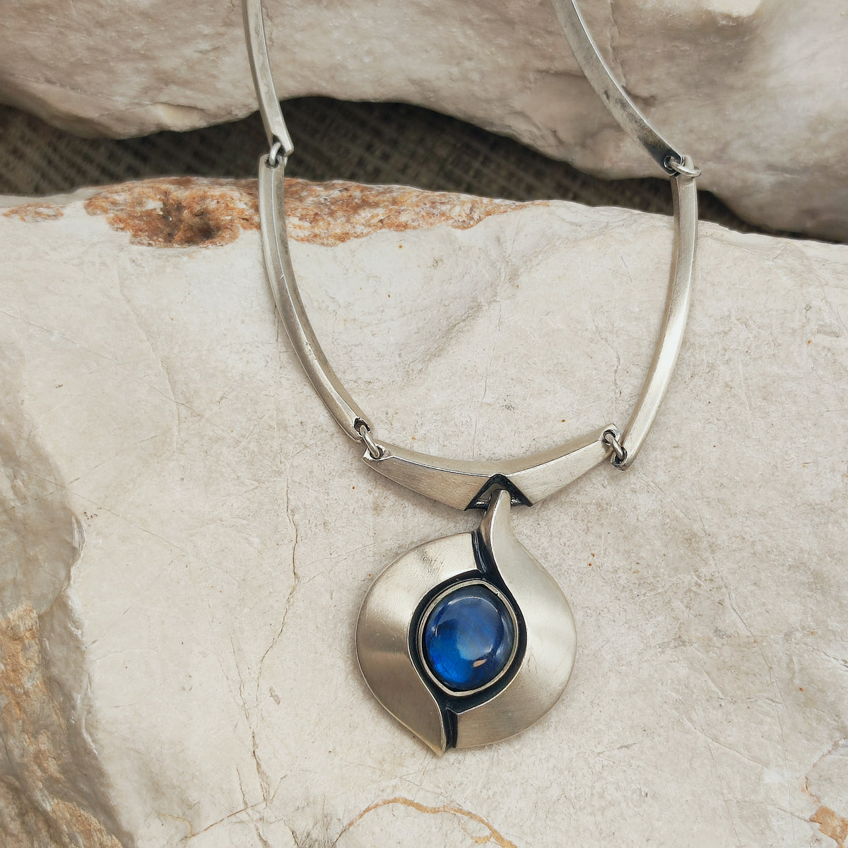 Vintage Sirokoru Sterling Silver Spectrolite Collar Necklace by Matti J. Hyvärinen