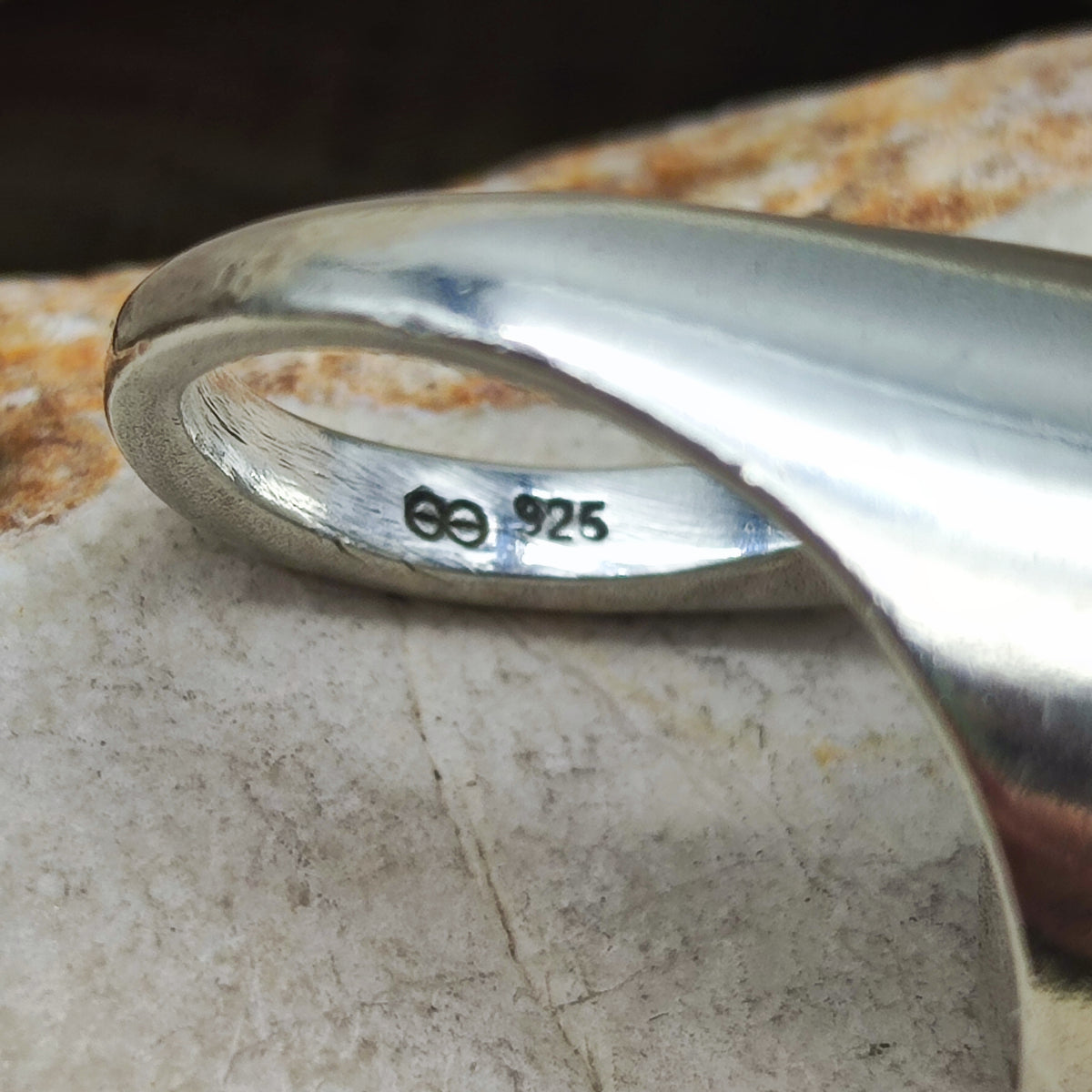 Modernist Sterling Silver Ring with Dark Wood and Diamond