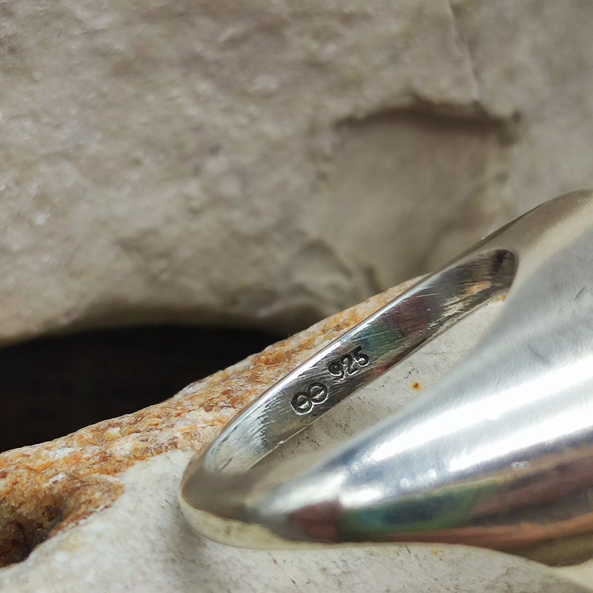 Modernist Sterling Silver Ring with Dark Wood and Diamond