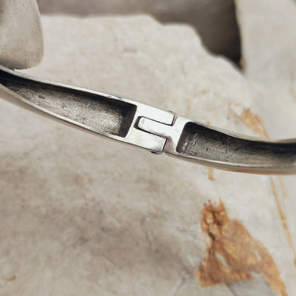 Vintage Modernist Sterling Silver Hinged Bangle with Dark Wood and Diamond