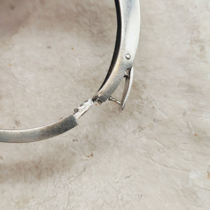 Vintage Modernist Sterling Silver Hinged Bangle with Dark Wood and Diamond