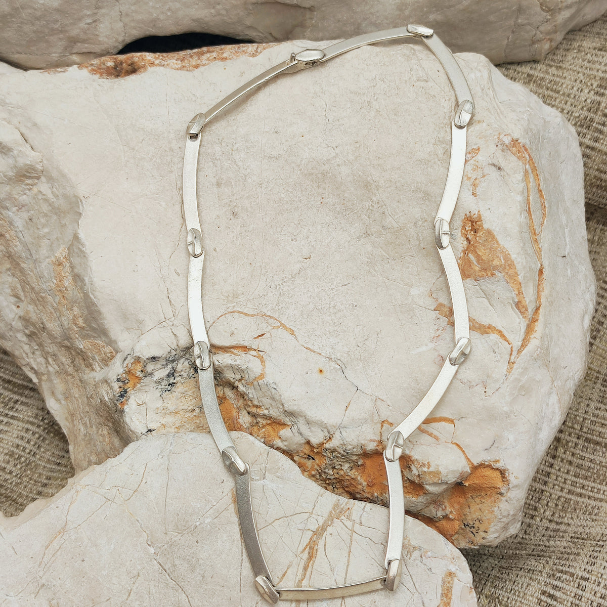 Vintage Lapponia Labyrinth Sterling Silver Choker Necklace by Björn Weckström 38cm, 1987