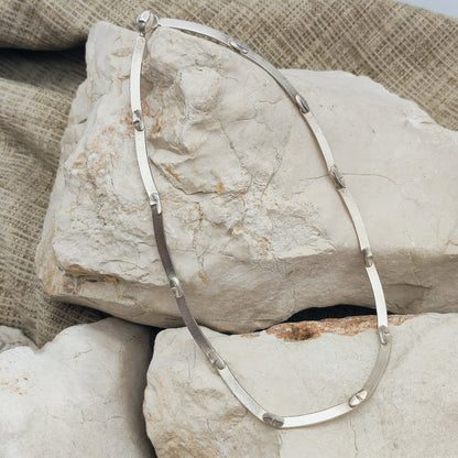 Vintage Lapponia Labyrinth Sterling Silver Toggle Necklace by Björn Weckström 38cm, 1978