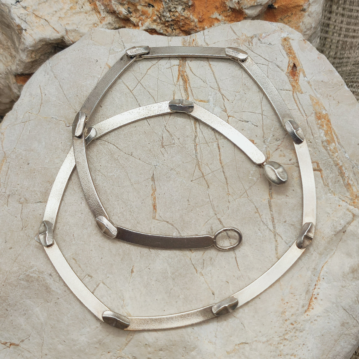 Vintage Lapponia Labyrinth Sterling Silver Toggle Necklace by Björn Weckström 38cm, 1978